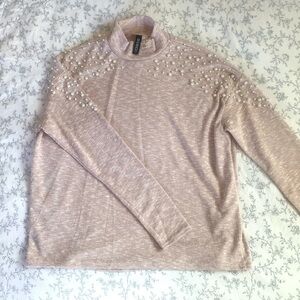 H&M pearl applique mock turtleneck​​​​​​​